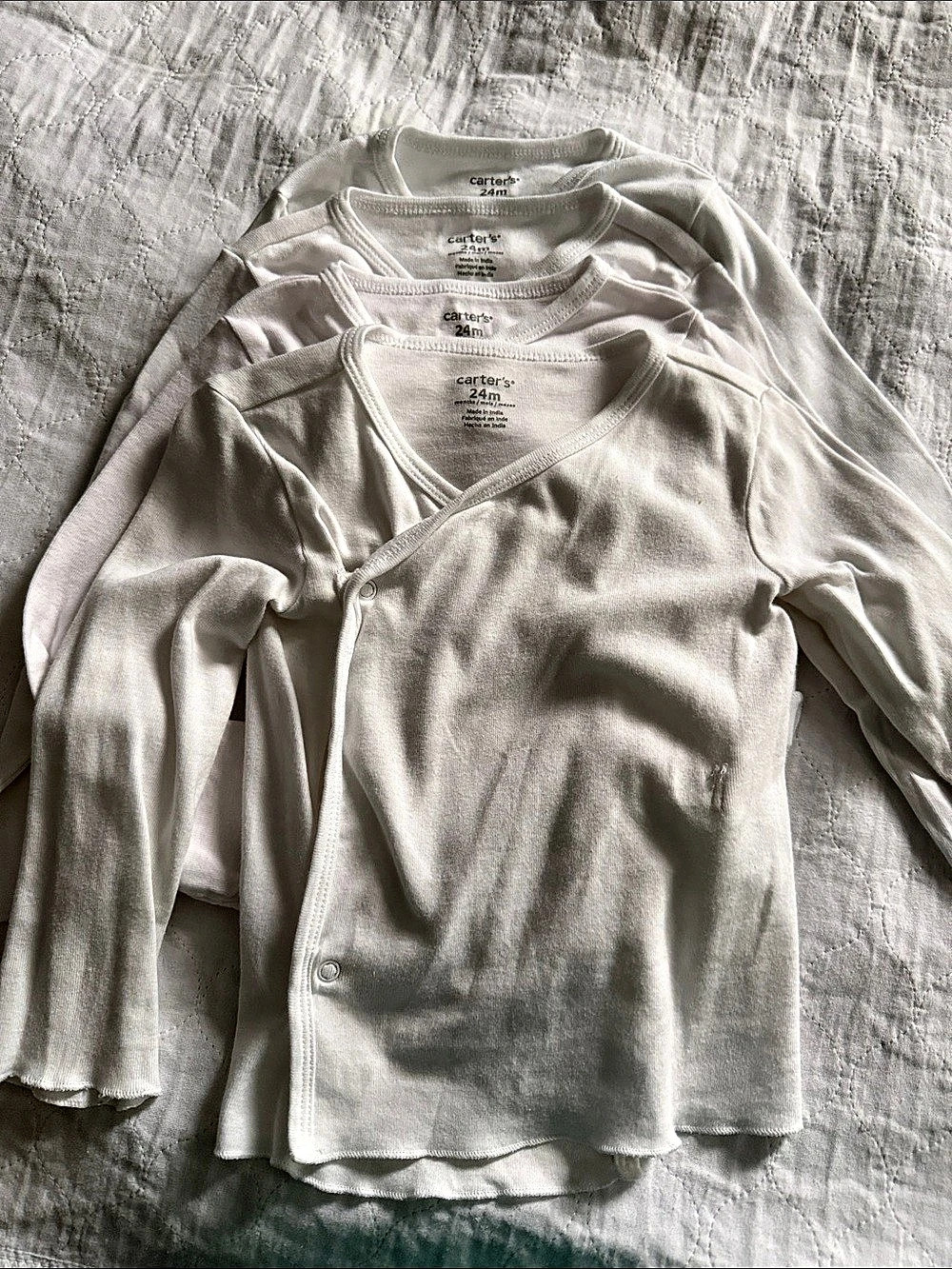 Carter's Long-Sleeve Side-Snap Tees Baby 24M White